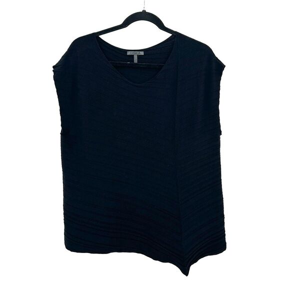 OSKA Womens Black Ribbed Asymmetrical Lagenlook Boxy Round Neck Shirt Size 6 - 8 - Picture 1 of 7